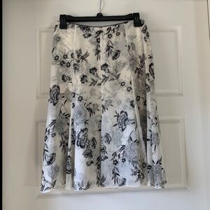 White House Black Market Black and White Floral A-Line Skirt